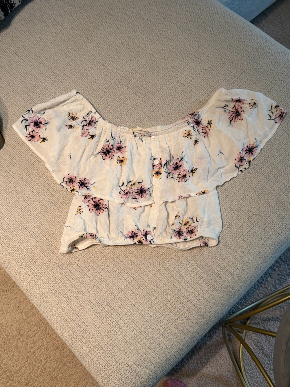 La Hearts Cream Floral Strapless Crop Top with Pink & Yellow Flowers o